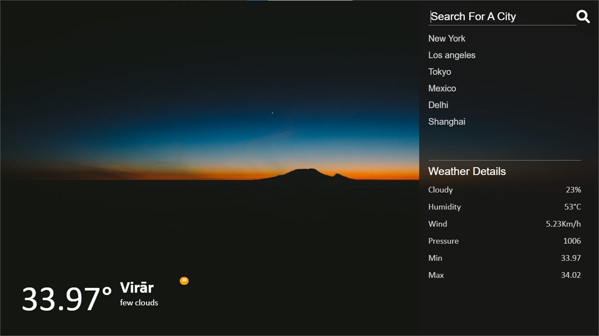 Weather web app showing a forecast