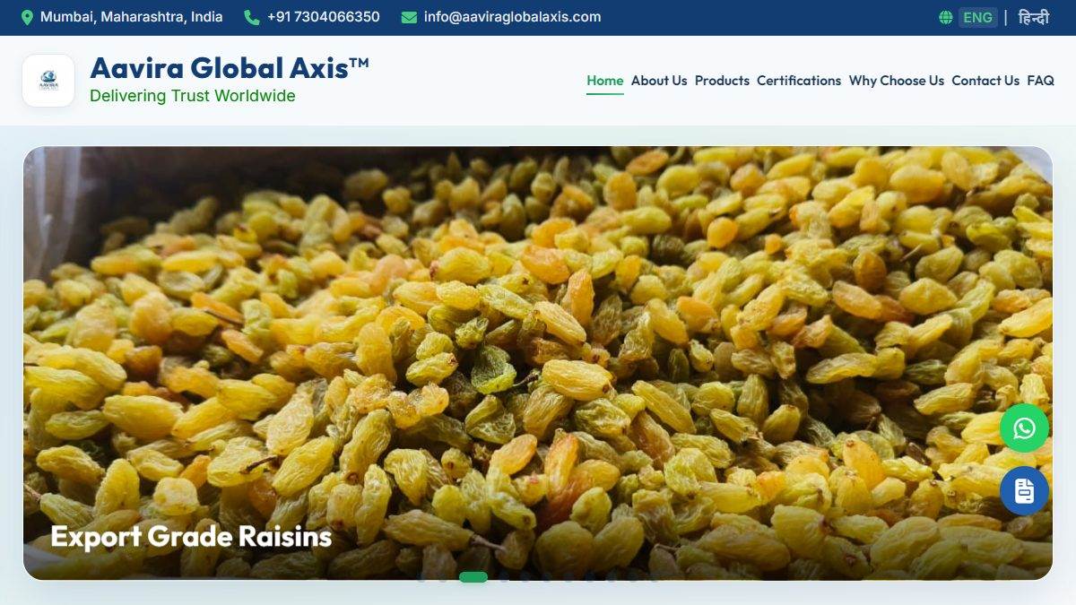 Aavira Global Axis agro export website