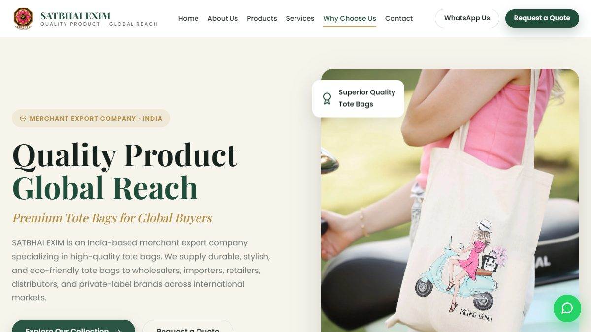 Satbhai Exim tote bag exporter website