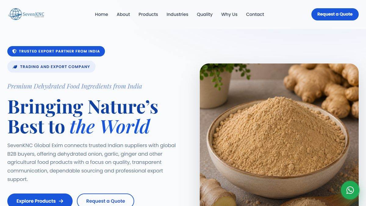 SevenKNC Global Exim dehydrated food products website