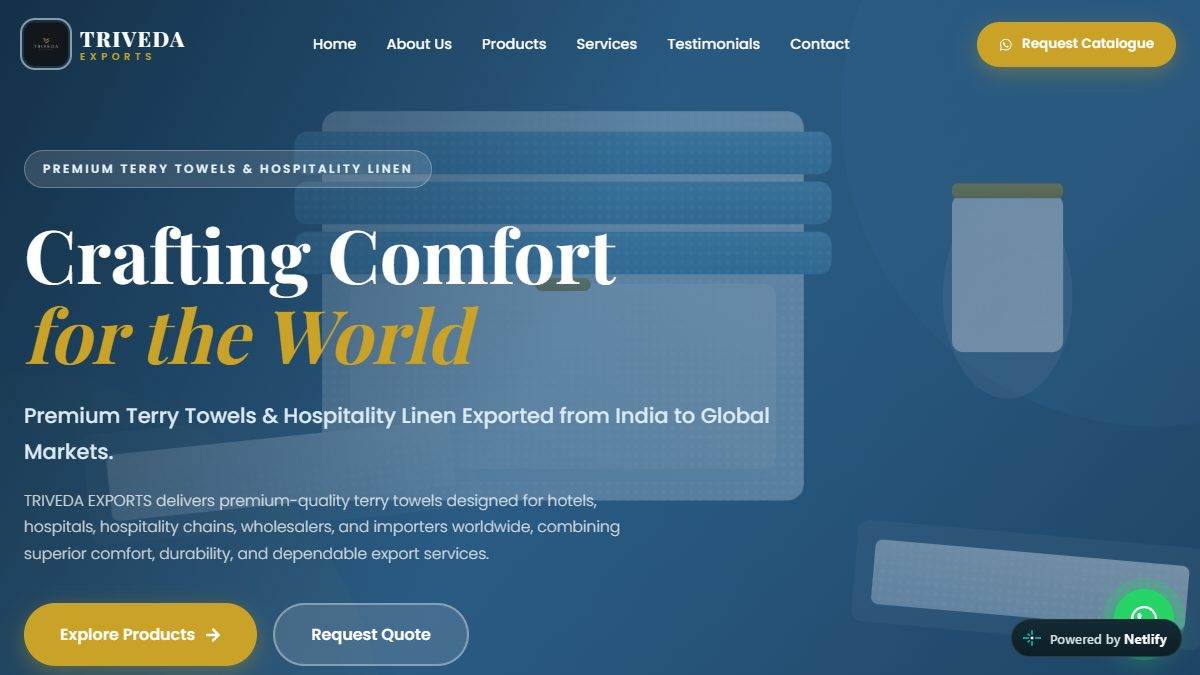 Triveda Exports terry towel exporter website